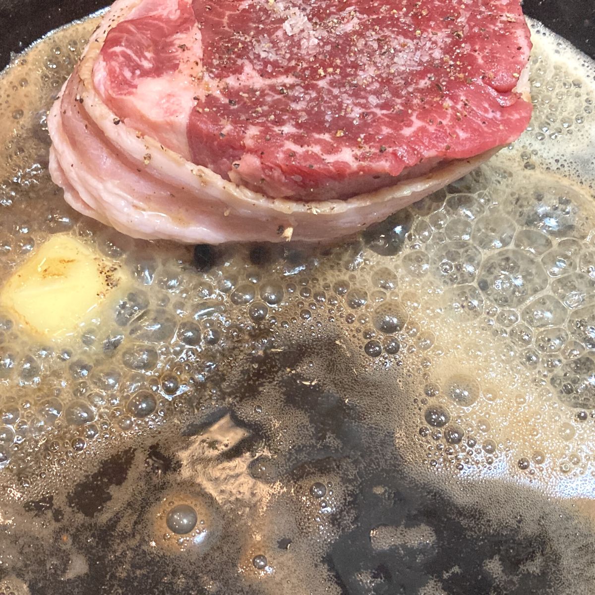 Process shot searing filet mignon